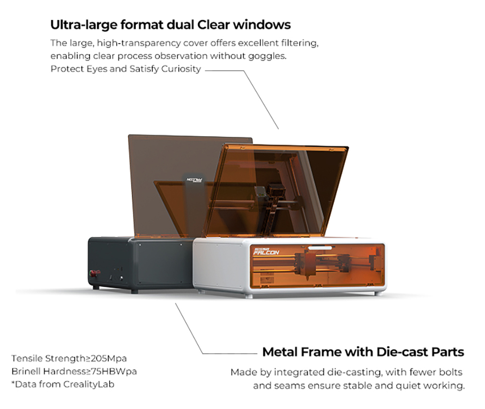 Creality Falcon A1 10W Lasergravierer & Cutter, 600 mm/s Geschwindigkeit, 0,06&ndash;0,08 mm Pr&auml;zisionslaser, 305 &times; 381 mm Arbeitsbereich, intelligente Materialerkennung, HD-Kamera, Augenschutz, Abluftventilator &ndash; Wei&szlig;