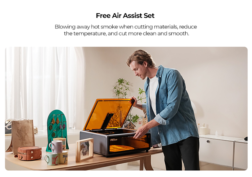 Creality Falcon A1 10W Lasergravierer & Cutter, 600 mm/s Geschwindigkeit, 0,06&ndash;0,08 mm Pr&auml;zisionslaser, 305 &times; 381 mm Arbeitsbereich, intelligente Materialerkennung, HD-Kamera, Augenschutz, Abluftventilator &ndash; Wei&szlig;
