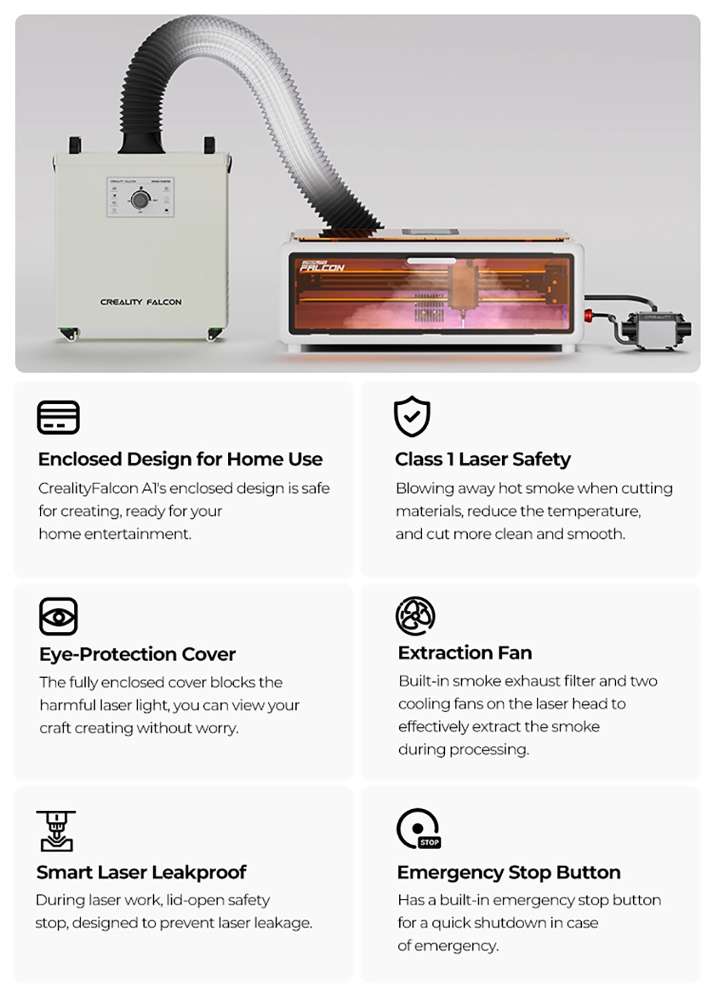 Creality Falcon A1 10W Lasergravierer & Cutter, 600 mm/s Geschwindigkeit, 0,06&ndash;0,08 mm Pr&auml;zisionslaser, 305 &times; 381 mm Arbeitsbereich, intelligente Materialerkennung, HD-Kamera, Augenschutz, Abluftventilator &ndash; Wei&szlig;