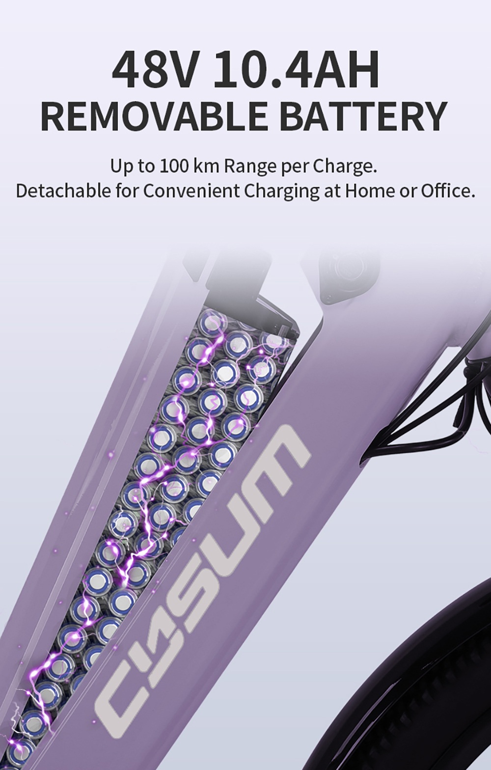 Cysum X-city Electric Bike, 250W motor, 48V 10,4Ah vymeniteľná batéria, max. rýchlosť 25 km/h, dojazd 100 km, 26×1.95-palcové terénne pneumatiky, predné & zadné kotúčové brzdy, 7-stupňový pohon