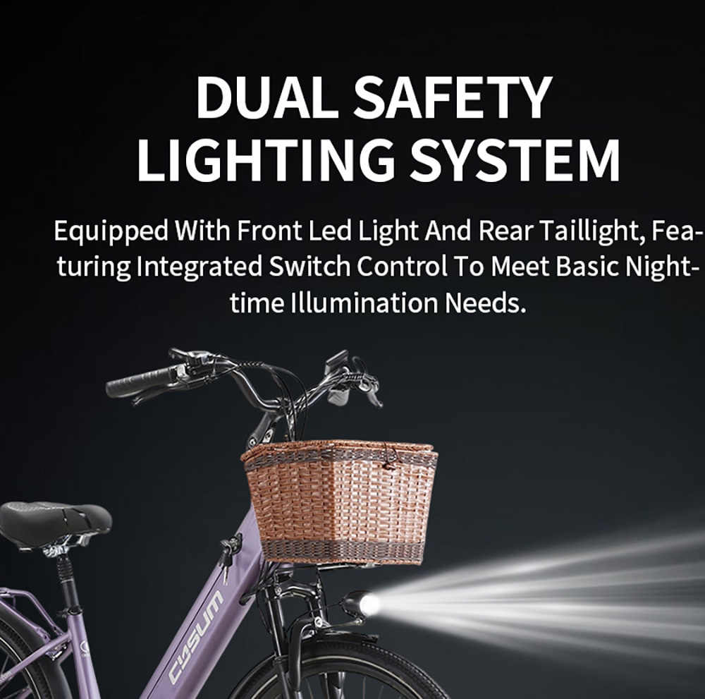 Cysum X-city Electric Bike, 250W Motor, 48V 10.4Ah vymeniteľná batéria, max. rýchlosť 25km/h, dojazd 100km, 26×1.95-palcové terénne pneumatiky, predné & zadné kotúčové brzdy, 7-stupňový pohon