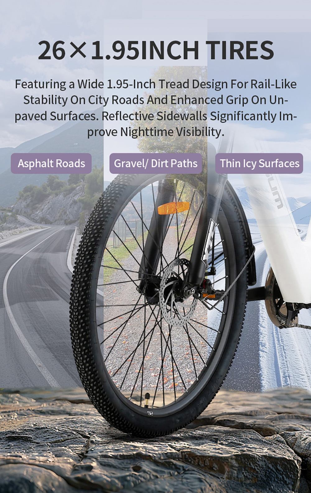 Cysum X-city Electric Bike, 250W motor, 48V 10,4Ah vymeniteľná batéria, max. rýchlosť 25 km/h, dojazd 100 km, 26×1.95-palcové terénne pneumatiky, predné & zadné kotúčové brzdy, 7-stupňový pohon