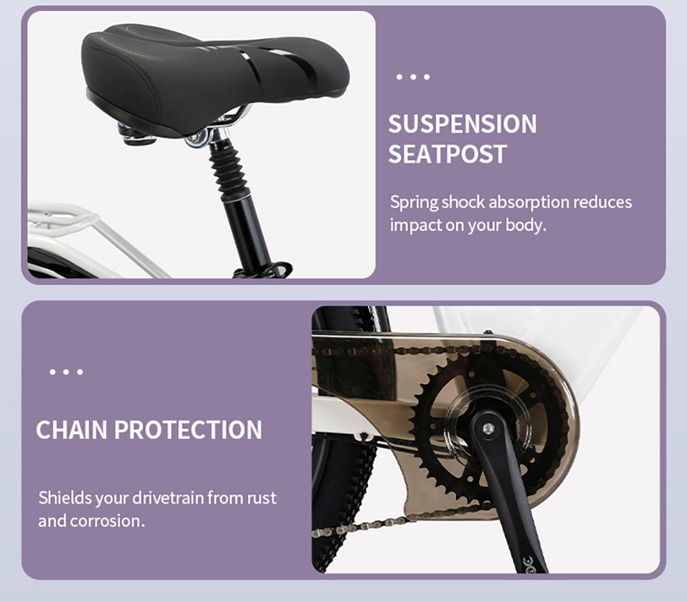 Cysum X-city Electric Bike, 250W motor, 48V 10,4Ah vymeniteľná batéria, max. rýchlosť 25 km/h, dojazd 100 km, 26×1.95-palcové terénne pneumatiky, predné & zadné kotúčové brzdy, 7-stupňový pohon