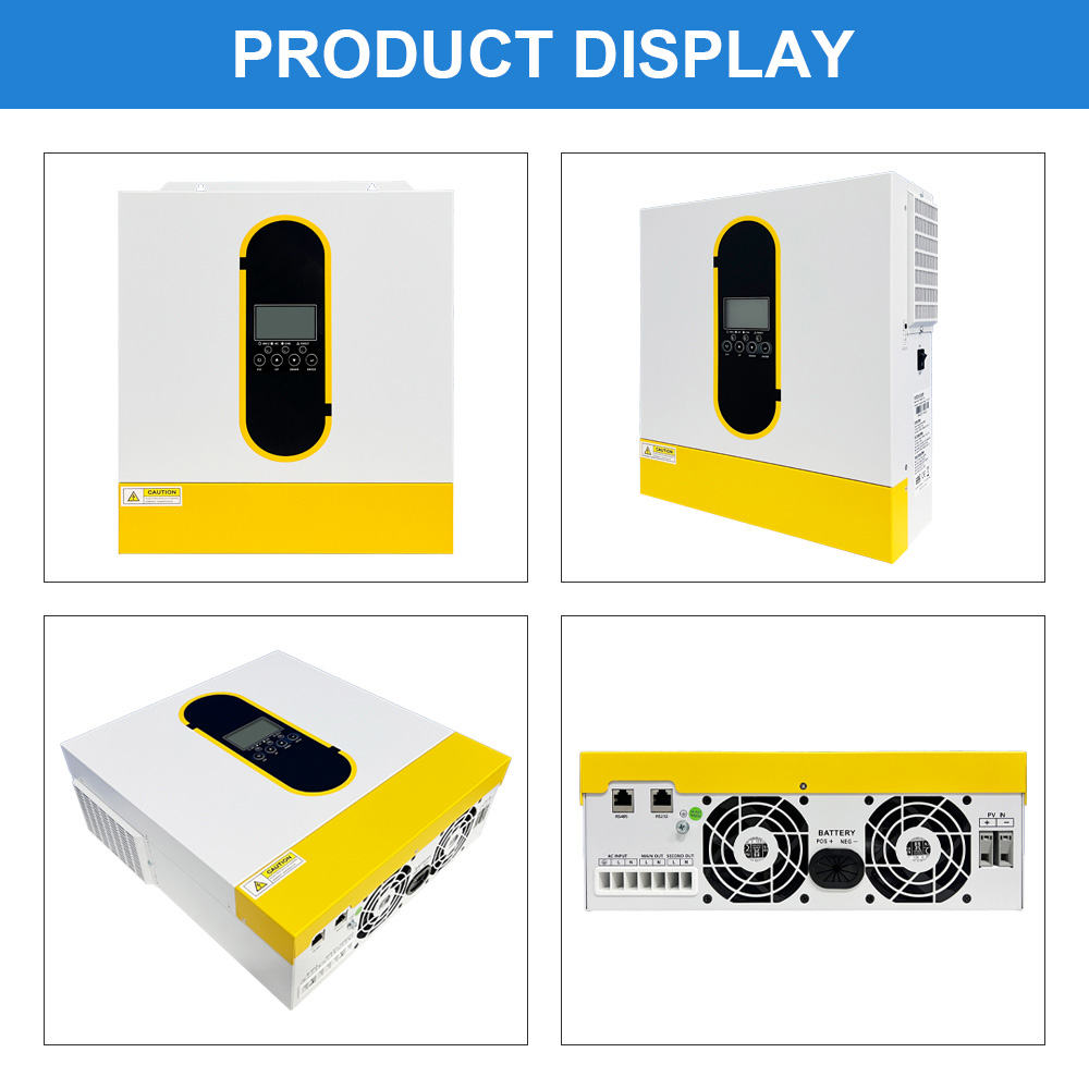 DAXTROMN 4,2 kW-os hibrid napelemes inverter, 24 V-os tiszta szinuszhull&aacute;m, 500 V maxim&aacute;lis PV bemenet, 120 A MPPT t&ouml;lt&eacute;s, 6200 W maxim&aacute;lis PV bemenet, 8400 VA t&uacute;lfesz&uuml;lts&eacute;g, kettős kimenet, RS485/RS232 monitoroz&aacute;s, 10 ms &aacute;tviteli idő