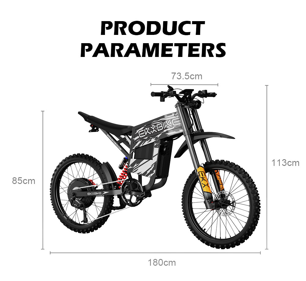 Elektrobicykel EKXBIKE TX1, 3000W motor, 60V 30Ah batéria, max. rýchlosť 80 km/h, dojazd 120 km, 19-palcové terénne pneumatiky, hydraulické kotúčové brzdy, predné & zadné hydraulické tlmiče, Shimano 7 rýchlostí