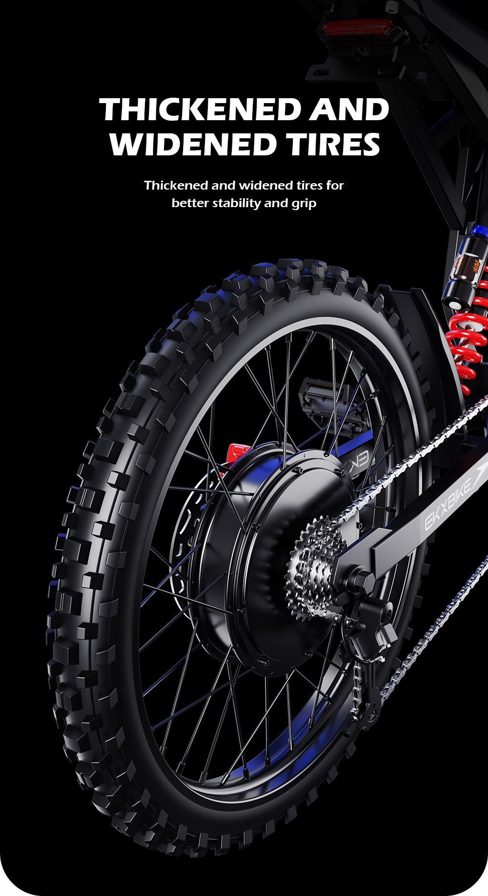 Elektrobicykel EKXBIKE TX1, 3000W motor, 60V 30Ah batéria, max. rýchlosť 80 km/h, dojazd 120 km, 19-palcové terénne pneumatiky, hydraulické kotúčové brzdy, predné & zadné hydraulické tlmiče, Shimano 7-rýchlostný