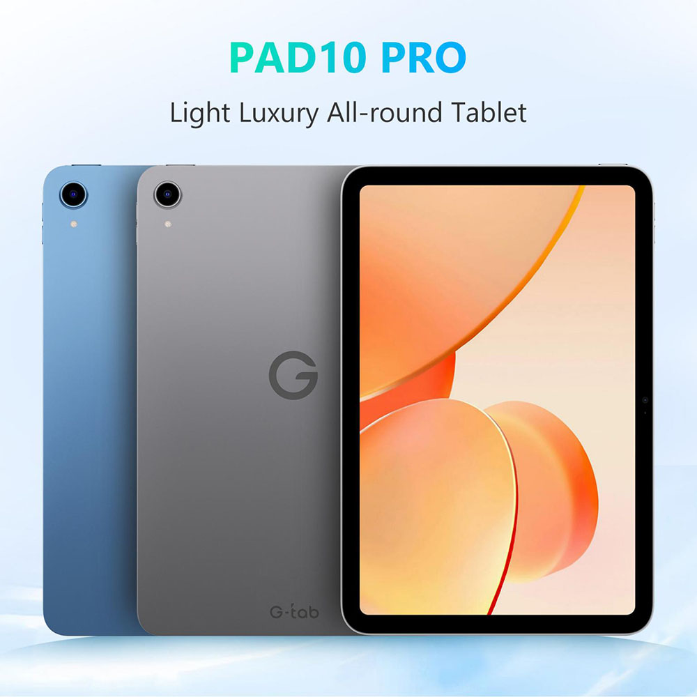 Tablette G-tab PAD10 PRO NEO, &eacute;cran Incell 10,1 pouces (1280 x 800 pixels), processeur octoc&oelig;ur Allwinner T30-A537 cadenc&eacute; &agrave; 2 GHz, 6 Go de RAM et 128 Go de ROM, Android 15, Wi-Fi double bande 2,4 GHz/5 GHz, Bluetooth 5.0, cam&eacute;ra frontale 5 Mpx, cam&eacute;ra arri&egrave;re 13 Mpx, batterie 6580 mAh, port USB Type-C OTG