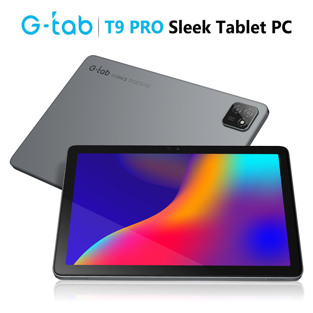 Tablette G-tab T9 Pro, &eacute;cran IPS 10,1 pouces (1280 x 800 pixels), processeur quadric&oelig;ur Allwinner A333, Android 15, 4 Go de RAM, 128 Go de ROM, Wi-Fi double bande 2,4 GHz/5 GHz, Bluetooth 5.0, GPS multi-satellites, double cam&eacute;ra 2 MP + 5 MP, batterie 5500 mAh