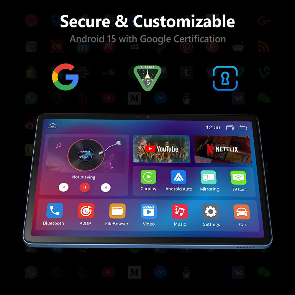 Tablette G-tab T9 Pro, &eacute;cran IPS 10,1 pouces (1280 x 800 pixels), processeur quadric&oelig;ur Allwinner A333, Android 15, 4 Go de RAM, 128 Go de ROM, Wi-Fi double bande 2,4 GHz/5 GHz, Bluetooth 5.0, GPS multi-satellites, double cam&eacute;ra 2 MP + 5 MP, batterie 5500 mAh