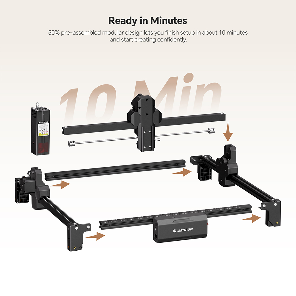 Mecpow X3S 12W Laser Engraver, 10000mm/min High Speed, 0.01mm Precision, 360×360mm Working Area, Expandable to 360×730mm, WiFi & USB-C Connectivity, LightBurn Compatible, Tilt Protection System
