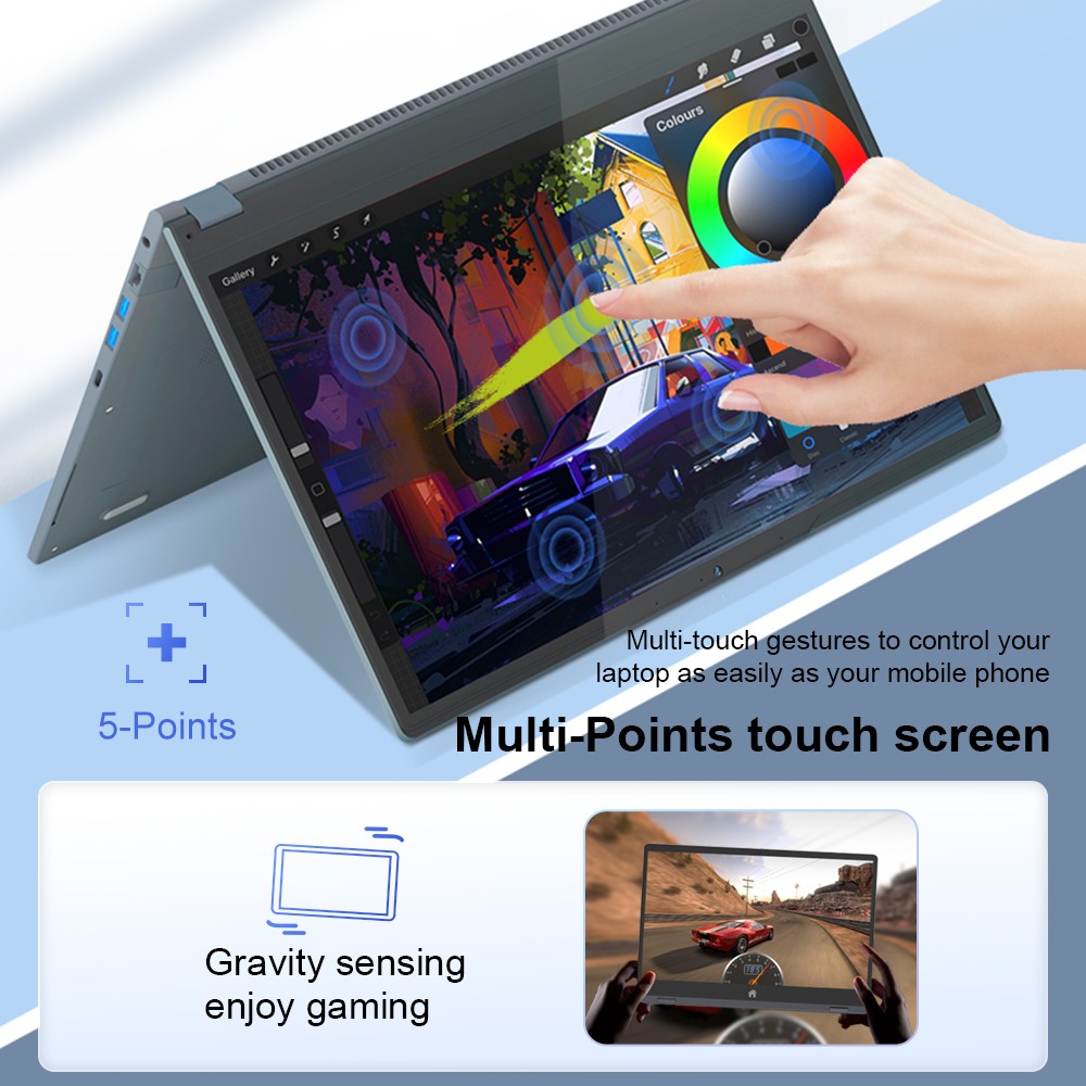 Ninkear YBOOK 15 Laptop, 15.6 inch 1920×1080 FHD IPS Touchscreen, AMD Ryzen 3 3250U, 8GB DDR4 RAM 512GB SSD, 360° Convertible, WiFi 5 Bluetooth 5.0, 5000mAh Battery, 1*Type-C, 1*USB3.0, 2*USB2.0, 1*HDMI, 1*RJ45, 1*Audio Jack