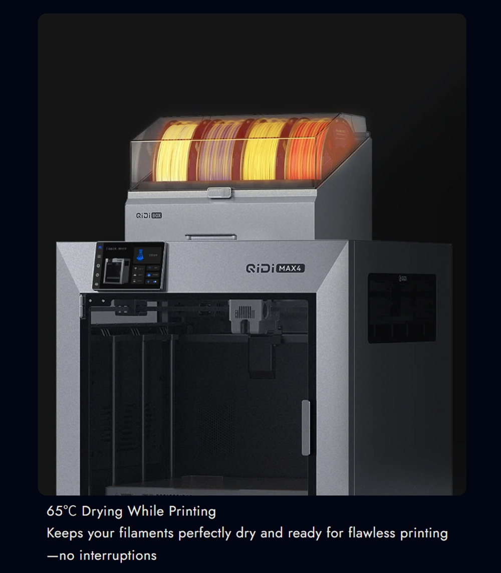 QIDI Max4 3D nyomtat&oacute;, CoreXY rendszer, 800 mm/s sebess&eacute;g, 370 ℃ magas hőm&eacute;rs&eacute;klet, 65 ℃ fűt&ouml;tt kamra, 390 &times; 390 &times; 340 mm &eacute;p&iacute;t&eacute;si t&eacute;rfogat, AI kamera, automatikus szintez&eacute;s, PLA/ABS/ASA/PA/PC/TPU/sz&eacute;nsz&aacute;las kompatibilis - EU csatlakoz&oacute;