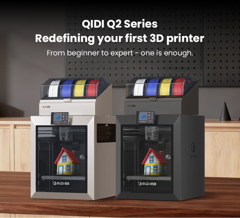 QIDI Q2 Combo 3D-Drucker, 600 mm/s Hochgeschwindigkeitsdruck, CoreXY, 4-Farben-Multimaterialdruck, 370 &deg;C Hotend, 65 &deg;C beheizte Kammer, automatische Nivellierung, KI-Kamera&uuml;berwachung, automatischer Filamentnachschub, 270 &times; 270 &times; 256 mm Bauraum
