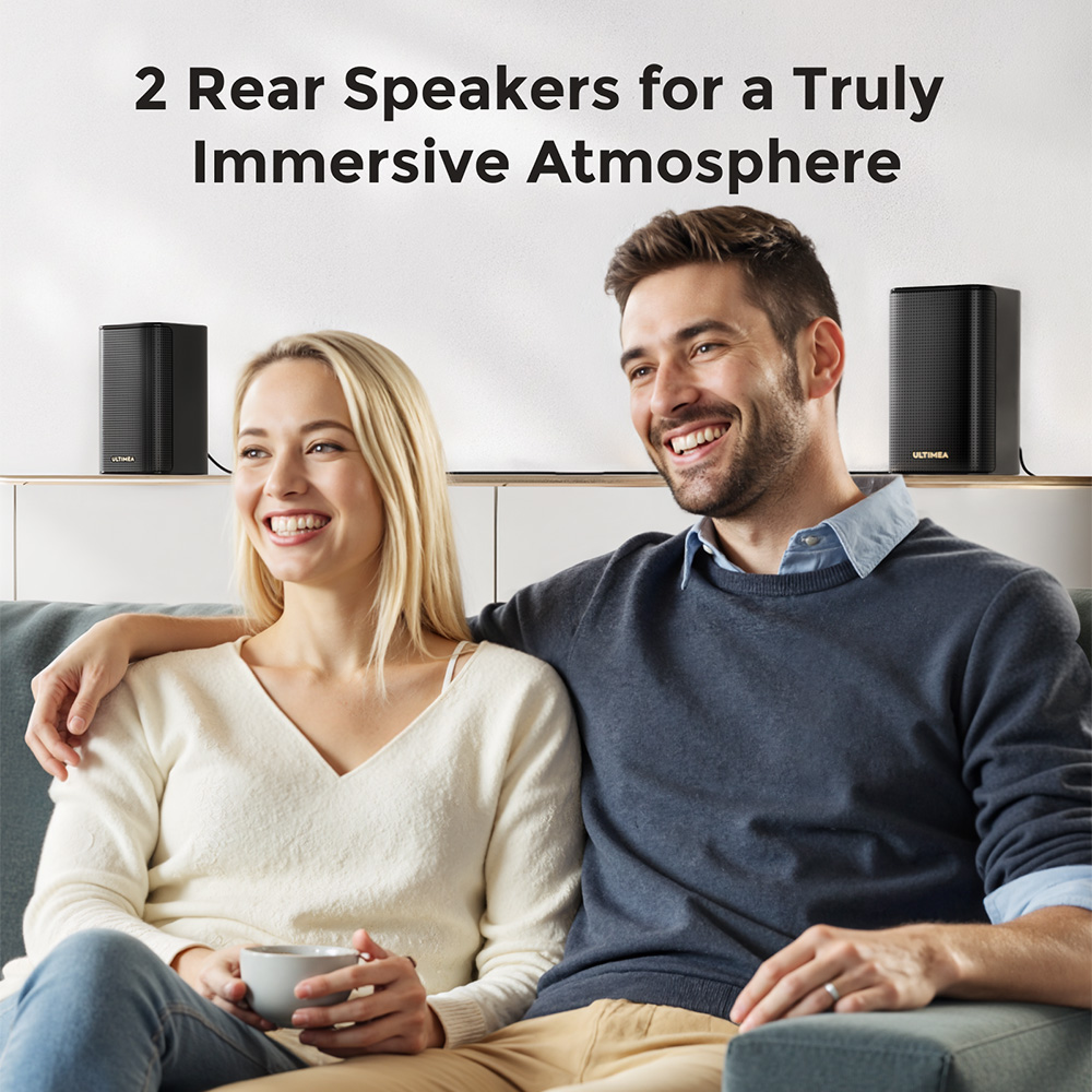 Barre de son Ultimea Skywave F40 Boom 5.1.2, syst&egrave;me audio surround Dolby Atmos, HDMI eARC, 8 haut-parleurs, Bluetooth 5.4, contr&ocirc;le par application, basses r&eacute;glables, caisson de basses et enceintes arri&egrave;re sans fil
