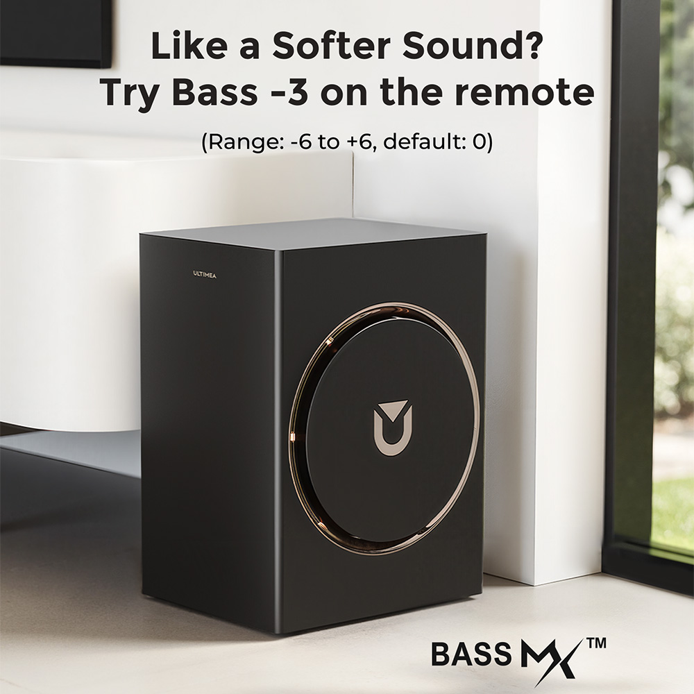 Barre de son Ultimea Skywave F40 Boom 5.1.2, syst&egrave;me audio surround Dolby Atmos, HDMI eARC, 8 haut-parleurs, Bluetooth 5.4, contr&ocirc;le par application, basses r&eacute;glables, caisson de basses et enceintes arri&egrave;re sans fil