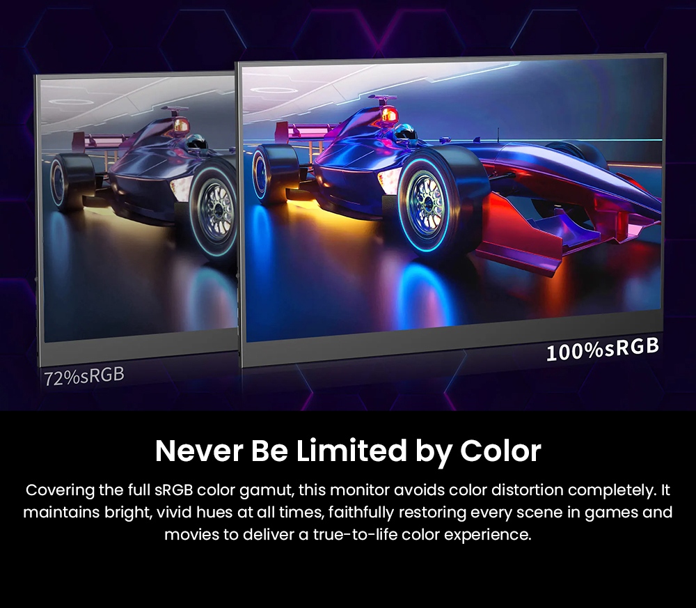 UPERFECT UGame K7 Gaming Monitor, 17.3 Inch 2560&times;1440 QHD IPS Display, 144Hz Refresh Rate, 10ms Response Time, HDR, FreeSync, 100% sRGB, 400 nits Brightness, 178&deg; Wide Viewing Angle, Built-in Speakers, USB-C & Mini HDMI, 75&times;75mm VESA Mount