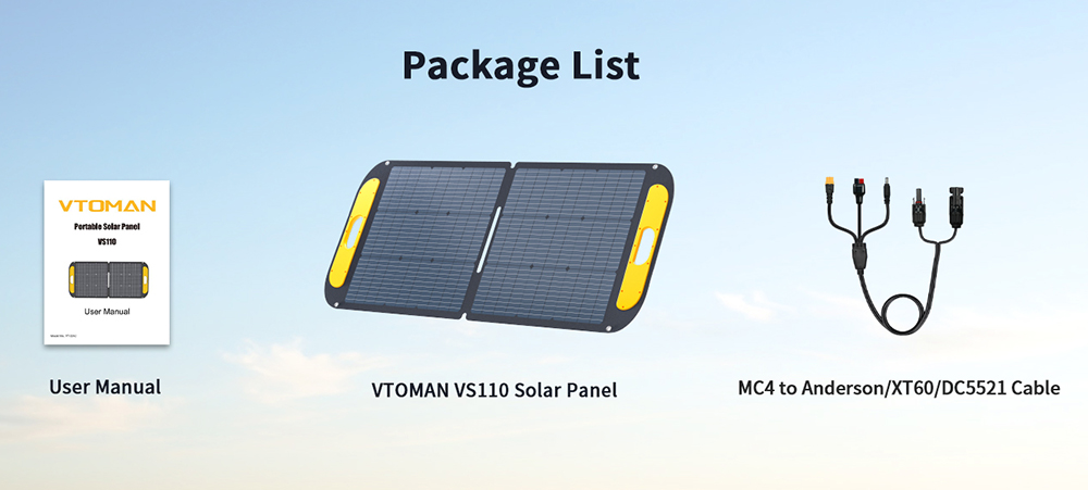VTOMAN VS110 110W Faltbares Solarpanel, 23% hocheffiziente monokristalline Zellen, IP67 wasserdichte ETFE-Oberfl&auml;che, verstellbarer St&auml;nder, MC4-Anschluss f&uuml;r tragbare Powerstations