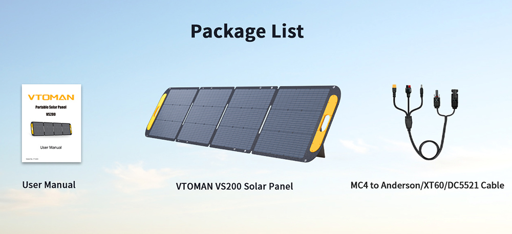 VTOMAN VS200 200W Faltbares Solarpanel, 23% hocheffiziente monokristalline Zellen, IP67 wasserdichte ETFE-Oberfl&auml;che, verstellbarer St&auml;nder, MC4-Anschluss f&uuml;r tragbare Powerstations