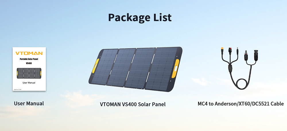 VTOMAN VS400 400W Faltbares Solarpanel, 23% hocheffiziente monokristalline Zellen, IP67 wasserdichte ETFE-Oberfl&auml;che, verstellbarer St&auml;nder, MC4-Anschluss f&uuml;r tragbare Powerstations