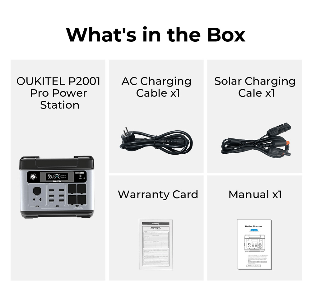 OUKITEL P2001 Pro 3200W Tragbare Powerstation, 2048Wh LiFePO4, 4×AC-Steckdosen (6400W Spitzenleistung), Ultra-schnelles AC- & Solar-Laden, USV-Backup, 4 USB-C & 2 USB-QC, MPPT Solargenerator für Zuhause & Outdoor