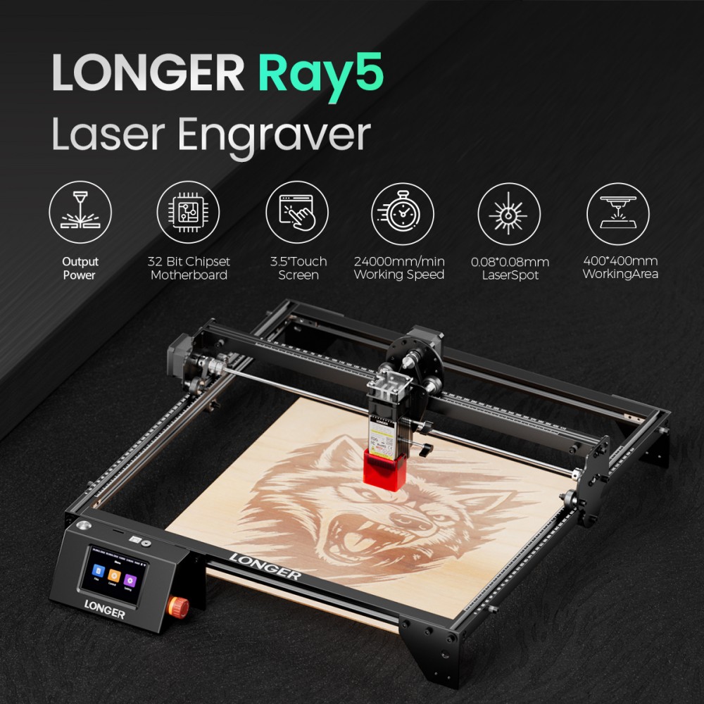 LONGER RAY5 5W-os l&eacute;zergrav&iacute;roz&oacute;, 3,5 h&uuml;velykes &eacute;rintők&eacute;pernyő, offline grav&iacute;roz&aacute;s, ultrafinom f&oacute;kusz&aacute;lt l&eacute;zer, 32 bites lapkak&eacute;szlet, friss&iacute;thető l&eacute;zermodul, Windows/MAC/Linux rendszerekkel kompatibilis