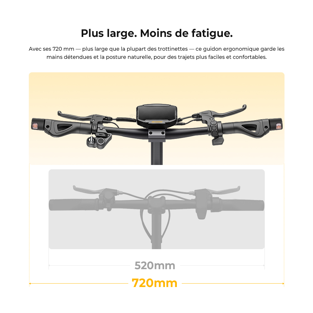Ausom K20 Trottinette Électrique Monomoteur, moteur 1100W, autonomie jusqu’à 70 km, vitesse max. 45 km/h, batterie 48V 13,5Ah, pente 20 %, freins à disque + E-ABS, pneus tubeless 10", suspension, déverrouillage NFC, pliable pour trajets quotidiens
