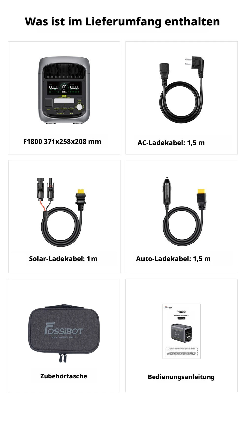 FOSSiBOT F1800 Tragbare Powerstation, 1024Wh LiFePO4, 1800W AC Ausgang, Ultra-Schnell 1200W AC & 500W Solarladung, Multi-Port USB/Type-C/Auto Ausgang, App-gesteuert, Leise <10ms USV