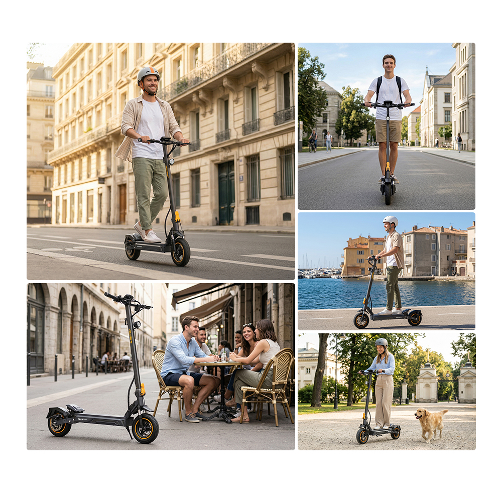 Ausom K20 Trottinette Électrique Monomoteur, moteur 1100W, autonomie jusqu’à 70 km, vitesse max. 45 km/h, batterie 48V 13,5Ah, pente 20 %, freins à disque + E-ABS, pneus tubeless 10", suspension, déverrouillage NFC, pliable pour trajets quotidiens