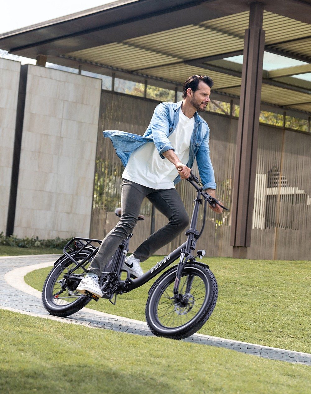 ONESPORT OT16 Electric Bike 20*3.0 inch Tires, 48V 17Ah Battery 25km/h Max Speed 3 Riding Modes 7-Speeds Disc Brakes - Black&Brown