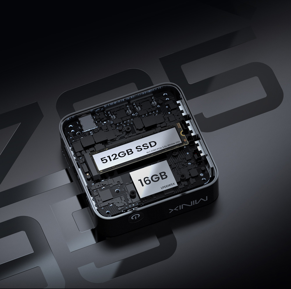 MINIX Z95 Mini PC, Intel N95 Quad-Core jusqu’à 3,4 GHz, 16Go LPDDR5X RAM + SSD PCIe NVMe 512Go, Triple Affichage 4K DP + Double HDMI 2.1, WiFi 5 Bluetooth 5.0, Double Gigabit Ethernet, Refroidissement Actif Compact