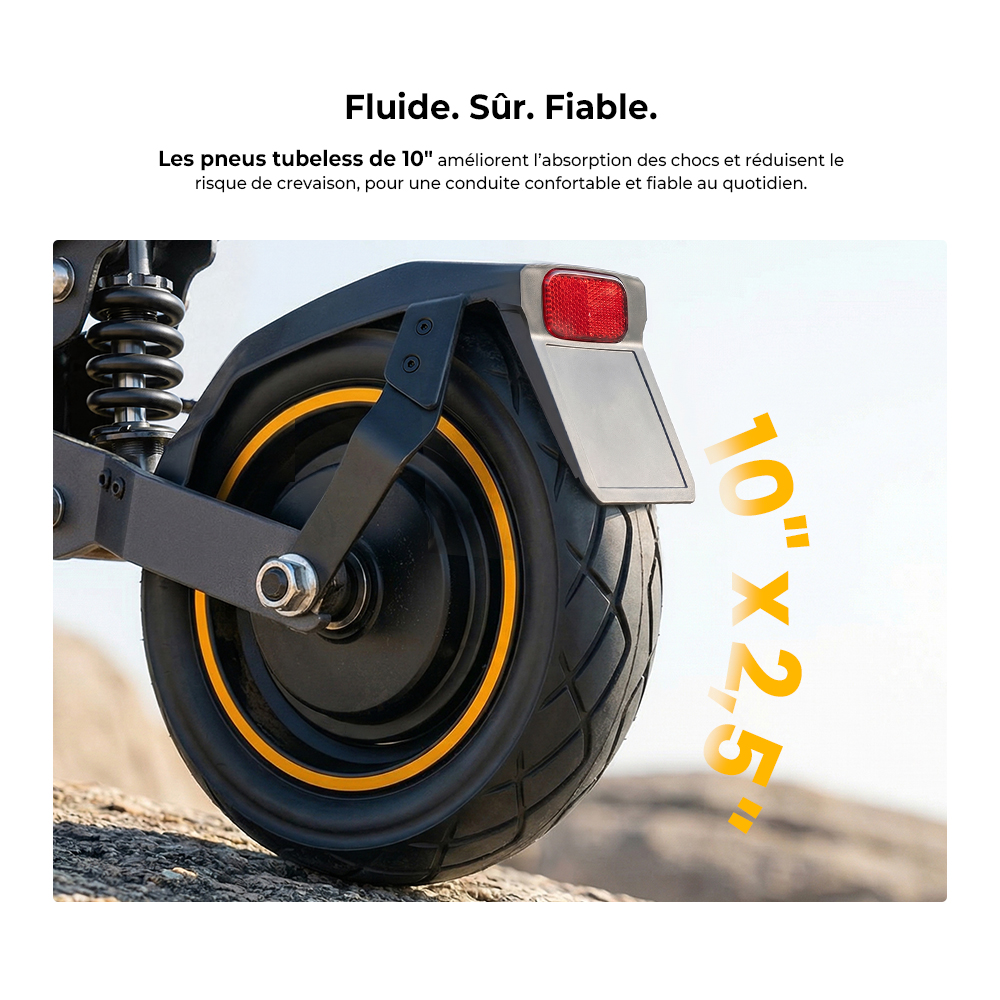 Ausom K20 Trottinette Électrique Monomoteur, moteur 1100W, autonomie jusqu’à 70 km, vitesse max. 45 km/h, batterie 48V 13,5Ah, pente 20 %, freins à disque + E-ABS, pneus tubeless 10", suspension, déverrouillage NFC, pliable pour trajets quotidiens