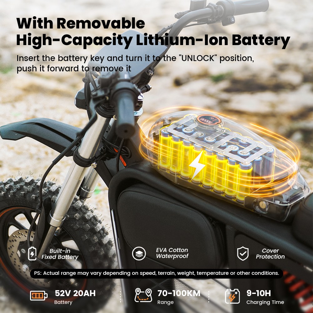 iScooter DX5Max Elektroroller, 2000-W-Motorleistung, 70 km/h H&ouml;chstgeschwindigkeit, 52-V-20-Ah-Akku (herausnehmbar), 100 km Reichweite, NFC-Entsperrung, hydraulische Scheibenbremsen, Vollfederung, wasserdicht (IPX4), 17-Zoll-Schlauchlosreifen, max. Zuladung 150 kg