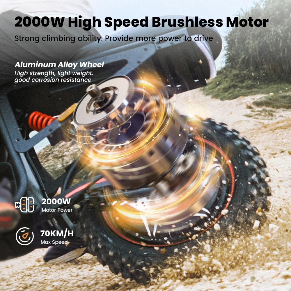 iScooter DX5Max Elektroroller, 2000-W-Motorleistung, 70 km/h H&ouml;chstgeschwindigkeit, 52-V-20-Ah-Akku (herausnehmbar), 100 km Reichweite, NFC-Entsperrung, hydraulische Scheibenbremsen, Vollfederung, wasserdicht (IPX4), 17-Zoll-Schlauchlosreifen, max. Zuladung 150 kg