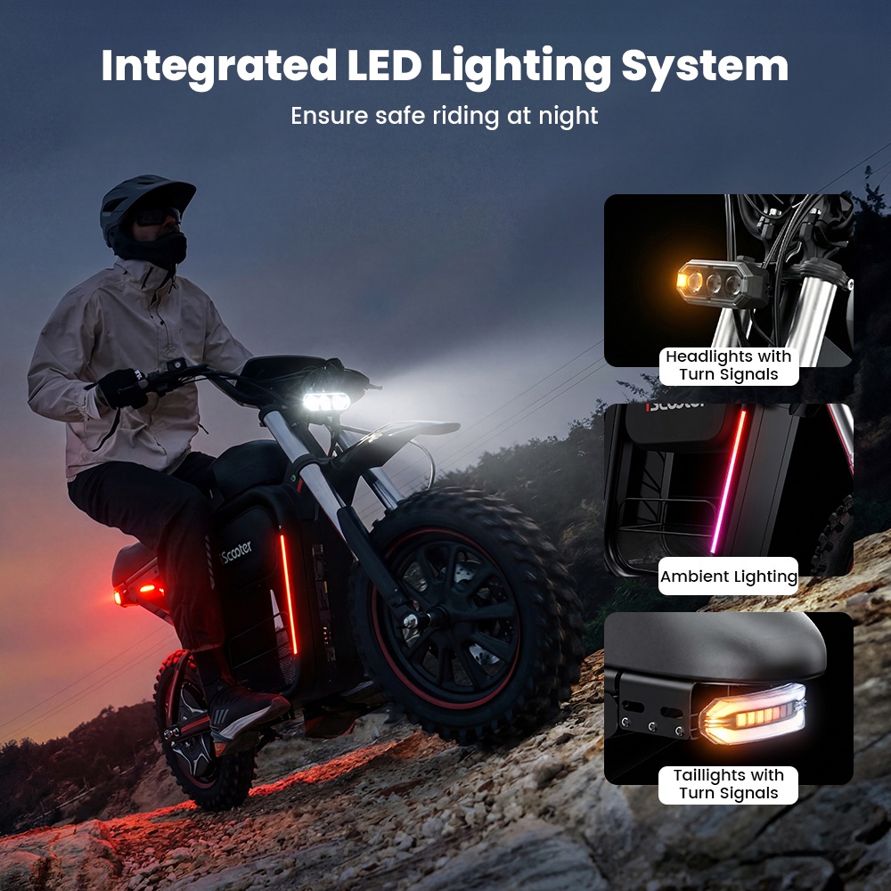 iScooter DX5Max Elektroroller, 2000-W-Motorleistung, 70 km/h H&ouml;chstgeschwindigkeit, 52-V-20-Ah-Akku (herausnehmbar), 100 km Reichweite, NFC-Entsperrung, hydraulische Scheibenbremsen, Vollfederung, wasserdicht (IPX4), 17-Zoll-Schlauchlosreifen, max. Zuladung 150 kg