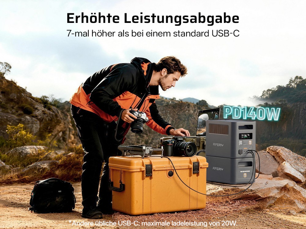 AFERIY Nomad1800 Pro P180 Tragbare Powerstation, 1800W reine Sinuswellenleistung, 1024Wh LiFePO4-Batterie, erweiterbar auf 5120Wh, 1000W AC-Ladung, 500W XT60-SolarSchnelleingang, &le;10ms USV, 140W PD-Schnellladung, 9 Ausg&auml;nge