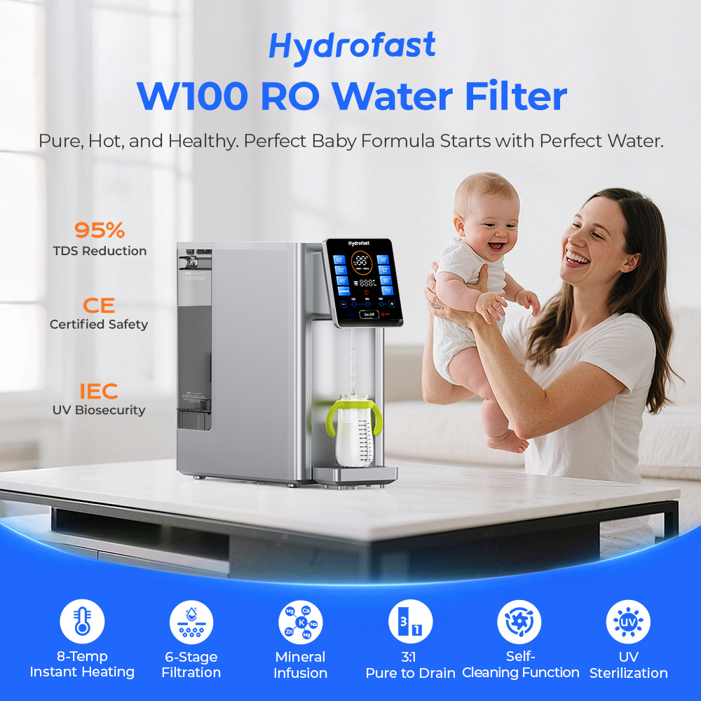Hydrofast W100 Countertop Water Purifier with Hot & Ambient Water, 8 Temperatures, Hot Water in 3 Seconds, 6 Levels Reverse Osmosis Filtration,15 levels Water Volume, for Kitchen, Office, Bedroom