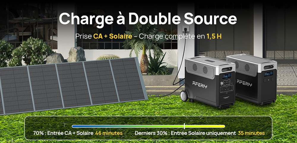 AFERIY P310 Station d'alimentation portable, 3600W onde sinuso&iuml;dale pure, batterie LiFePO4 3840Wh, extensible 11520Wh, charge rapide 1,5 h, UPS &le;10 ms, entr&eacute;e solaire 2000W, 14 sorties, LED 3W, pour maison, camping-car et camping