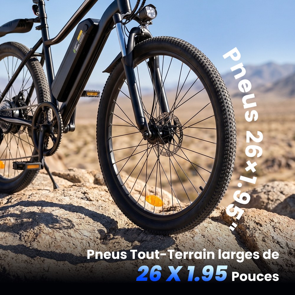 EB3S Vélo Électrique, Moteur 350W, Batterie 36V 15Ah, Vitesse Max. 35km/h, Autonomie 90km, Pneus Tout-Terrain 26"×1,95", Freins à Disque Avant/Arrière, Fourche Suspendue, Charge Max. 150kg