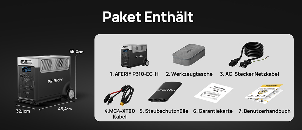 AFERIY P310 Tragbare Powerstation, 3600W Reiner Sinuswellen-Ausgang, 3840Wh LiFePO4-Akku, Erweiterbar auf 11520Wh, 1,5 Std. Schnellladung, &le;10ms USV, 2000W Solareingang, 14 Ausg&auml;nge, 3W LED-Licht, f&uuml;r Notstromversorgung zu Hause, Wohnmobil & Camping