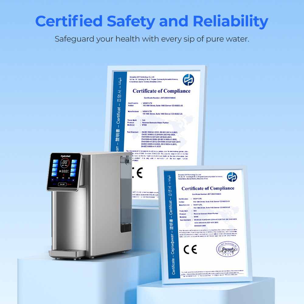 Hydrofast W100 Countertop Water Purifier with Hot & Ambient Water, 8 Temperatures, Hot Water in 3 Seconds, 6 Levels Reverse Osmosis Filtration,15 levels Water Volume, for Kitchen, Office, Bedroom