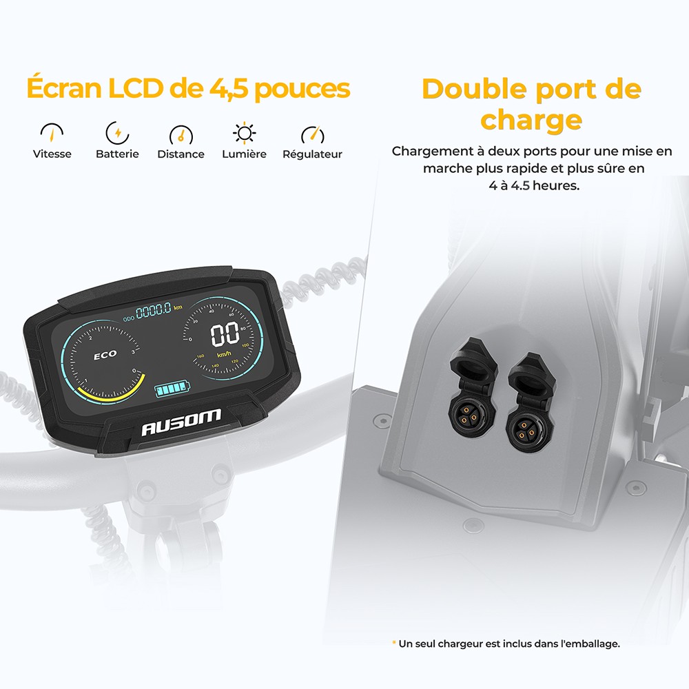 Ausom L2 Trottinette &eacute;lectrique, moteur 2 x 800 W, batterie 48 V 15,6 Ah, pneus 10 pouces, vitesse maximale 55 km/h, autonomie 70 km, freins &agrave; disque avant et arri&egrave;re, suspension &agrave; bras oscillant, &eacute;cran LCD