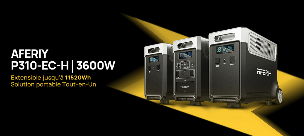 AFERIY P310 Station d'alimentation portable, 3600W onde sinuso&iuml;dale pure, batterie LiFePO4 3840Wh, extensible 11520Wh, charge rapide 1,5 h, UPS &le;10 ms, entr&eacute;e solaire 2000W, 14 sorties, LED 3W, pour maison, camping-car et camping