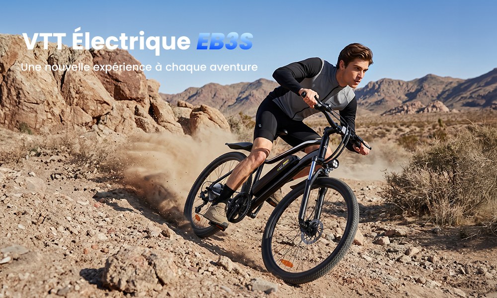 EB3S Vélo Électrique, Moteur 350W, Batterie 36V 15Ah, Vitesse Max. 35km/h, Autonomie 90km, Pneus Tout-Terrain 26"×1,95", Freins à Disque Avant/Arrière, Fourche Suspendue, Charge Max. 150kg