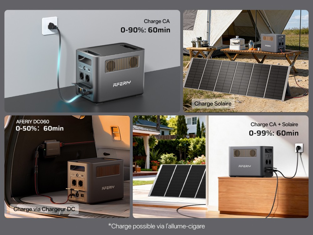 AFERIY Nomad1800 Pro P180 Station d'alimentation portable, sortie &agrave; onde sinuso&iuml;dale pure 1800W, batterie LiFePO4 1024Wh, extensible jusqu&rsquo;&agrave; 5120Wh, charge rapide AC 1000W, entr&eacute;e solaire XT60 500W, UPS &le;10ms, charge rapide PD 140W, 9 sorties
