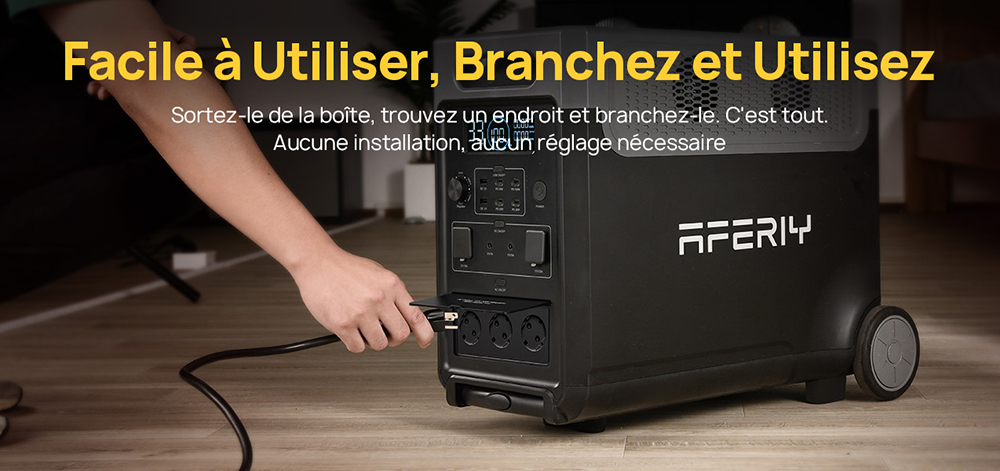 AFERIY P310 Station d'alimentation portable, 3600W onde sinuso&iuml;dale pure, batterie LiFePO4 3840Wh, extensible 11520Wh, charge rapide 1,5 h, UPS &le;10 ms, entr&eacute;e solaire 2000W, 14 sorties, LED 3W, pour maison, camping-car et camping