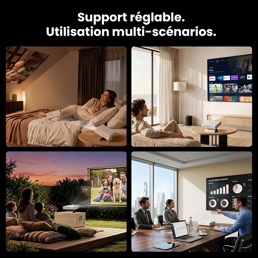 ETOE Dolphin 2 Projecteur, laser RGB Full HD 1080P, Google TV, 800 lumens ANSI, 110 % gamut BT.2020, correction trap&eacute;zo&iuml;dale et mise au point automatiques, autonomie batterie 2 h, audio Dolby, WiFi Bluetooth, HDMI 2.1, USB-C, projection 40&ndash;120 pouces