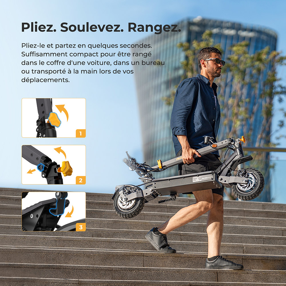 Ausom L1 (version ABE) Trottinette &eacute;lectrique, moteur 500 W, batterie 48 V 20,8 Ah, pneus 10 pouces, vitesse maximale 20 km/h, autonomie 90 km, freins &agrave; disque avant et arri&egrave;re, suspension &agrave; bras oscillant, d&eacute;verrouillage NFC et par code.
