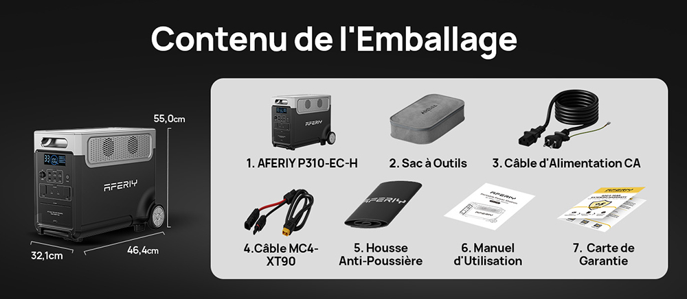 AFERIY P310 Station d'alimentation portable, 3600W onde sinuso&iuml;dale pure, batterie LiFePO4 3840Wh, extensible 11520Wh, charge rapide 1,5 h, UPS &le;10 ms, entr&eacute;e solaire 2000W, 14 sorties, LED 3W, pour maison, camping-car et camping