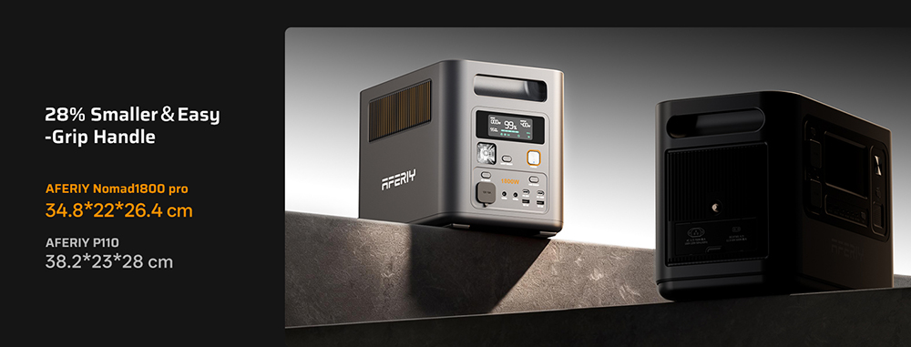 AFERIY Nomad1800 Pro P180 Portable Power Station, 1800W Pure Sine Wave Output, 1024Wh LiFePO4 Battery, Expandable to 5120Wh, 1000W AC Fast Charging, 500W XT60 Solar Input, &le;10ms UPS, 140W PD Fast Charging, 9 Outputs