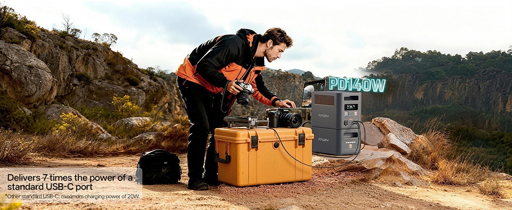AFERIY Nomad1800 Pro P180 Portable Power Station, 1800W Pure Sine Wave Output, 1024Wh LiFePO4 Battery, Expandable to 5120Wh, 1000W AC Fast Charging, 500W XT60 Solar Input, &le;10ms UPS, 140W PD Fast Charging, 9 Outputs